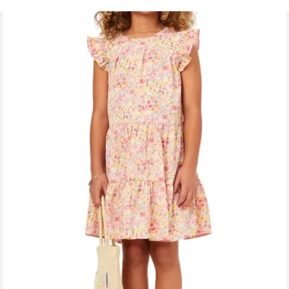 Hayden Girls Pink Floral Ruffle Sleeve Dress - Picture 1 of 5